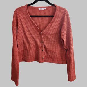 Waffle Knit, Button-down, V-neck, Cropped Cardigan | Small